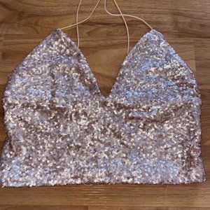 Urban Outfitters Cream Sequin Crop Top